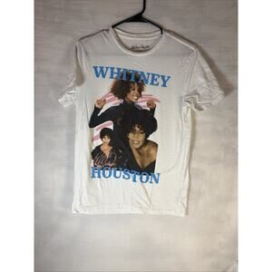Whitney Houston T-Shirt Short Sleeve Graphic White Retro Pop 2021 Women’s SMALL